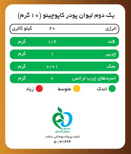 جدول ارزش غذایی کاپوچینو کلاسیک پپتینا