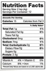 جدول ارزش غذایی پودر شیر بادام
