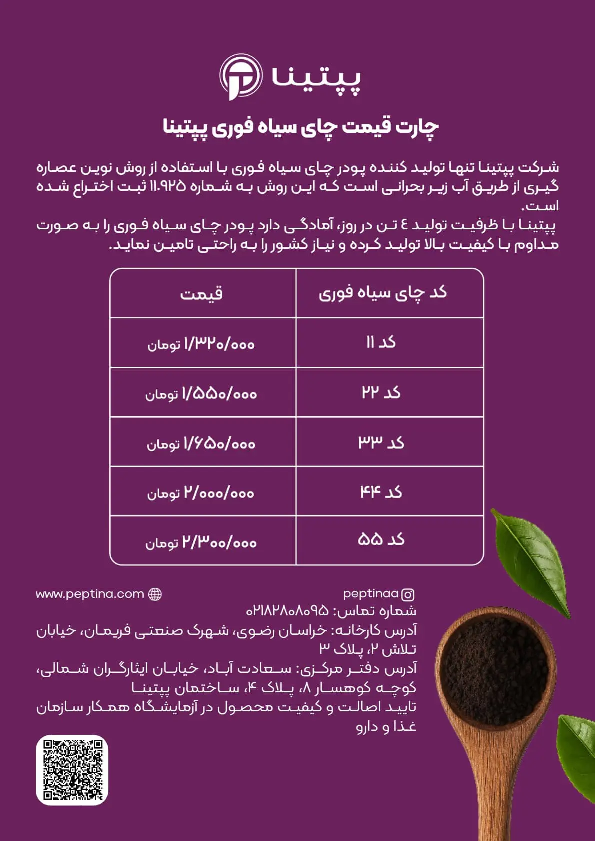 چارت قیمت چای سیاه فوری پپتینا