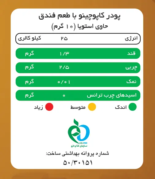 جدول ارزش غذایی کاپوچینو فندق