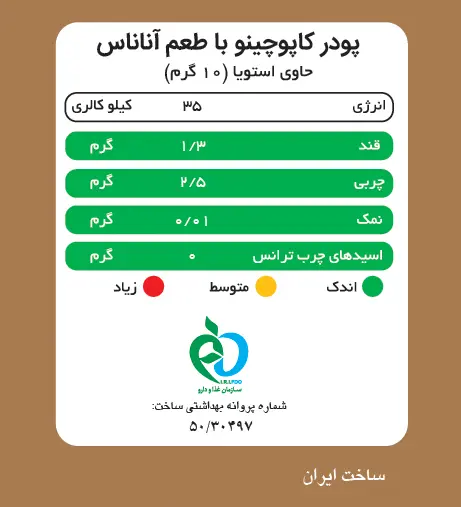 جدول ارزش غذایی کاپوچینو آناناس