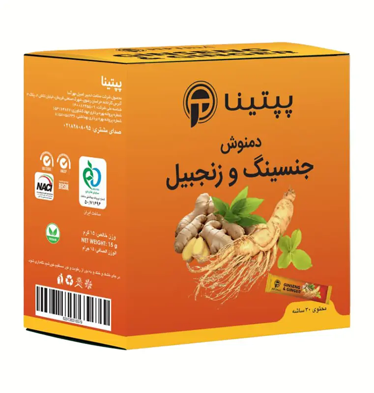 دمنوش جینسینگ و زنجبیل پپتینا بسته 30 عددی