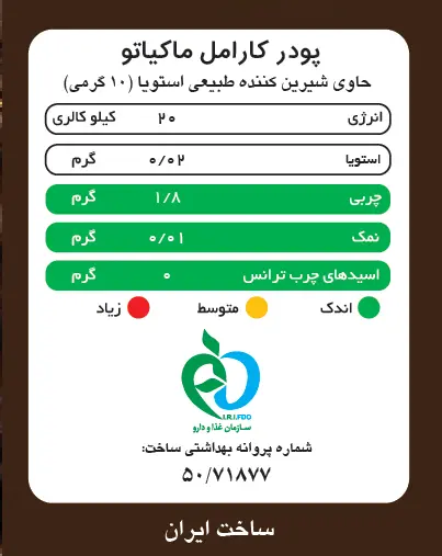 جدول ارزش غذایی کارامل ماکیاتو پپتینا