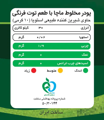 جدول ارزش غذایی ماچا لته توت فرنگی پپتینا